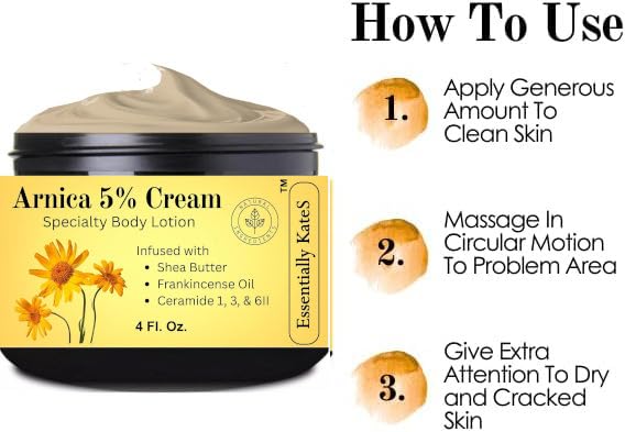 Essentially KateS Arnica 5% Cream Lotion night-use promotes a calming bedtime ritual.