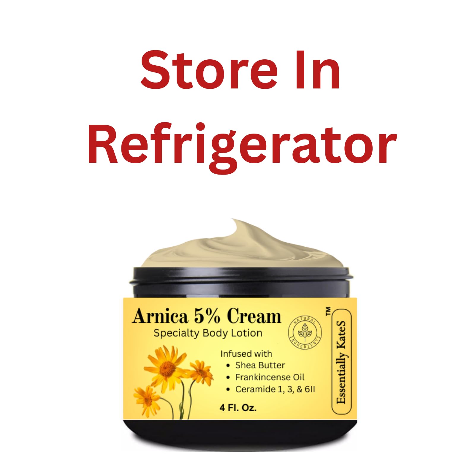 Essentially KateS Arnica 5% Cream Lotion with ceramides aids skin barrier support.