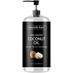 Essentially KateS fractionated coconut oil bottle clear unscented moisturizer for skin and hair.