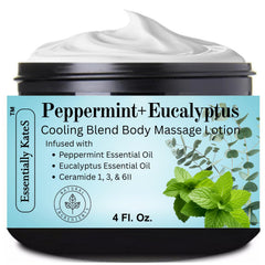 Essentially KateS Peppermint + Eucalyptus cooling cream bottle boosts refreshment and easy application.