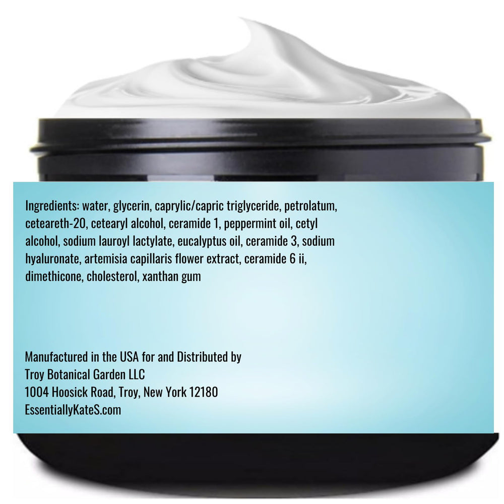 Essentially KateS Peppermint + Eucalyptus massage application image shows soothing, non-greasy absorption.