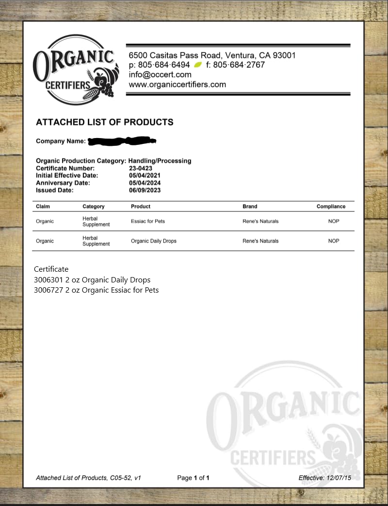 Essiac Drops slippery elm close-up on label
