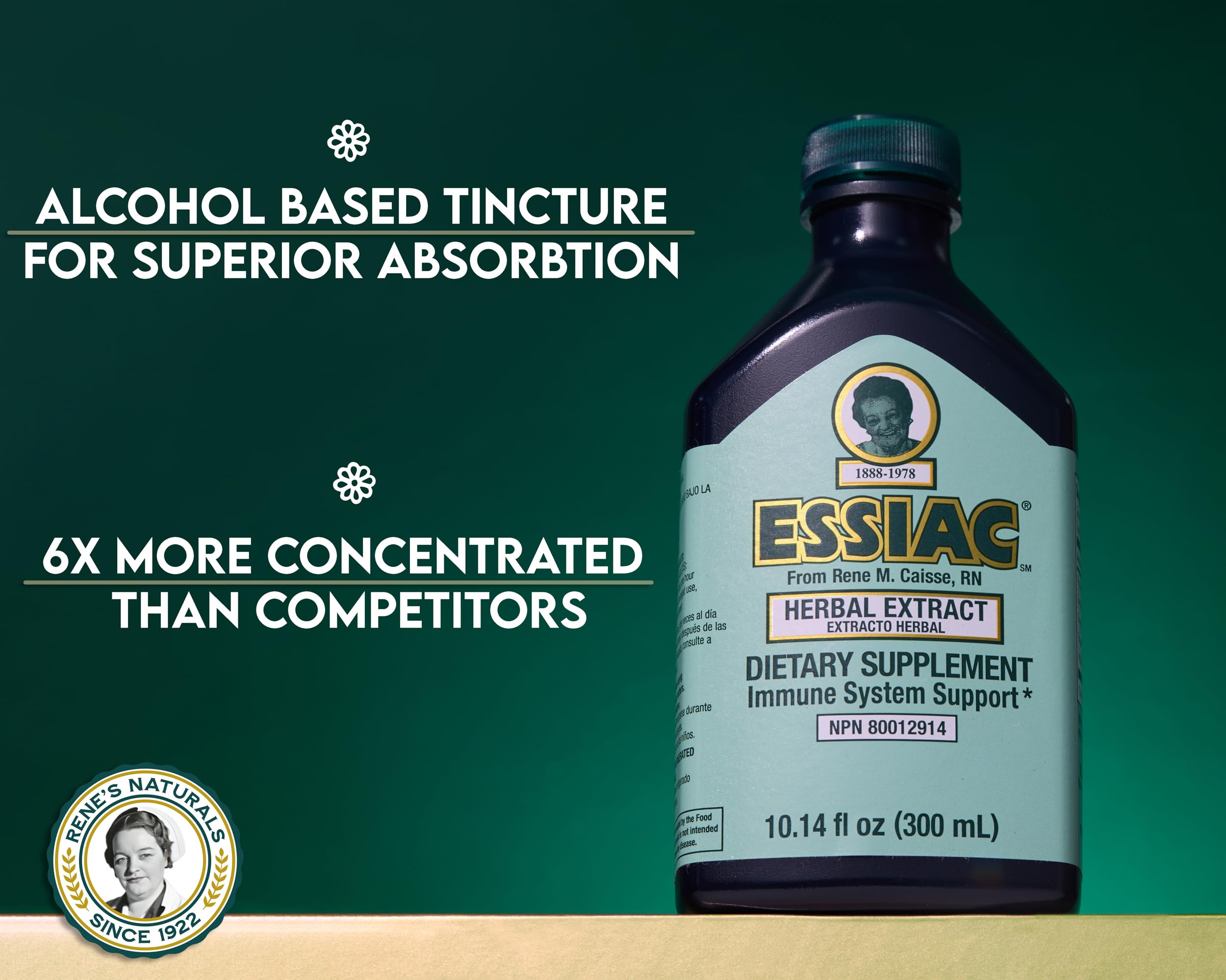 Essiac bottle on the counter suggests everyday convenience during routines.