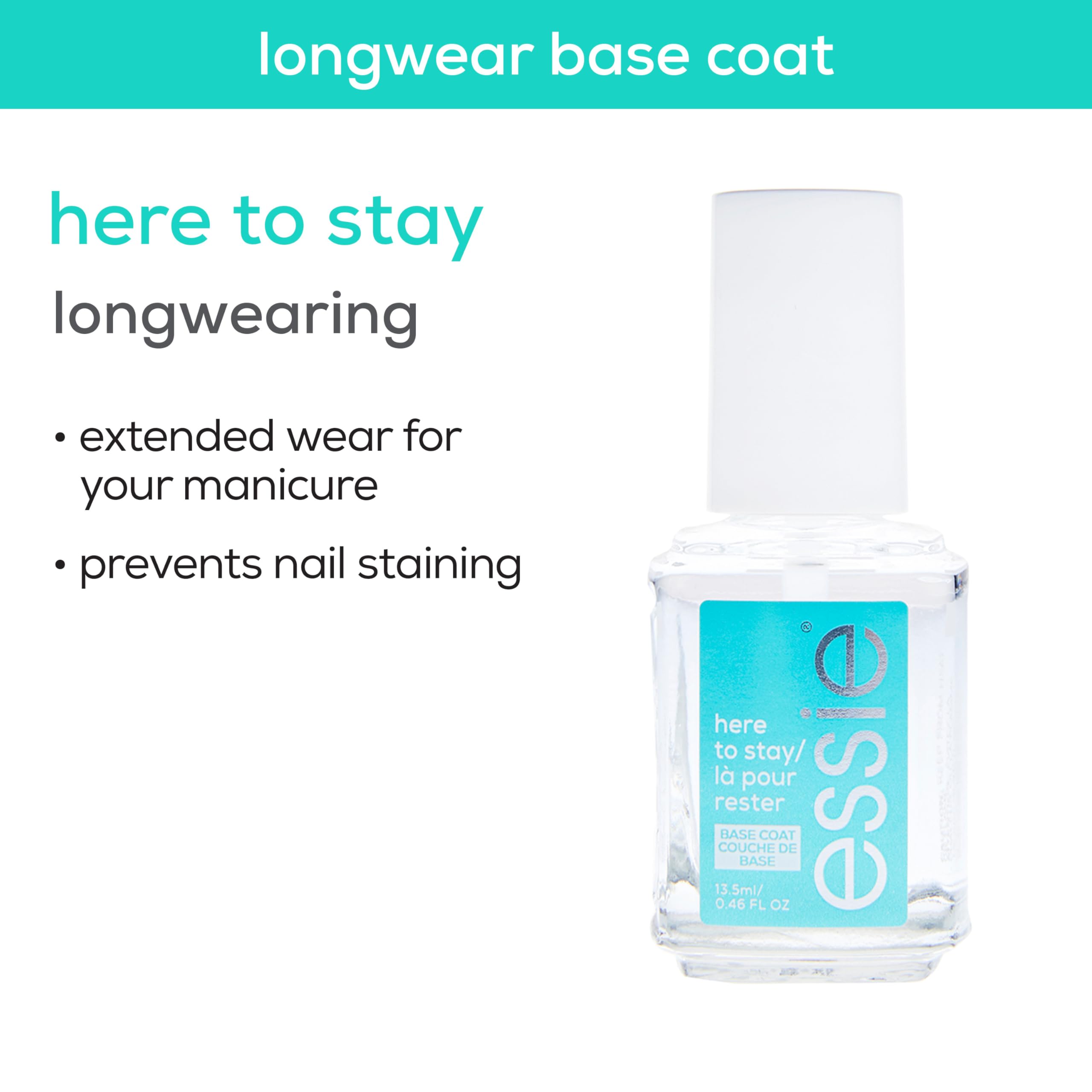essie Here To Stay base coat dry-time closeup shows quick set