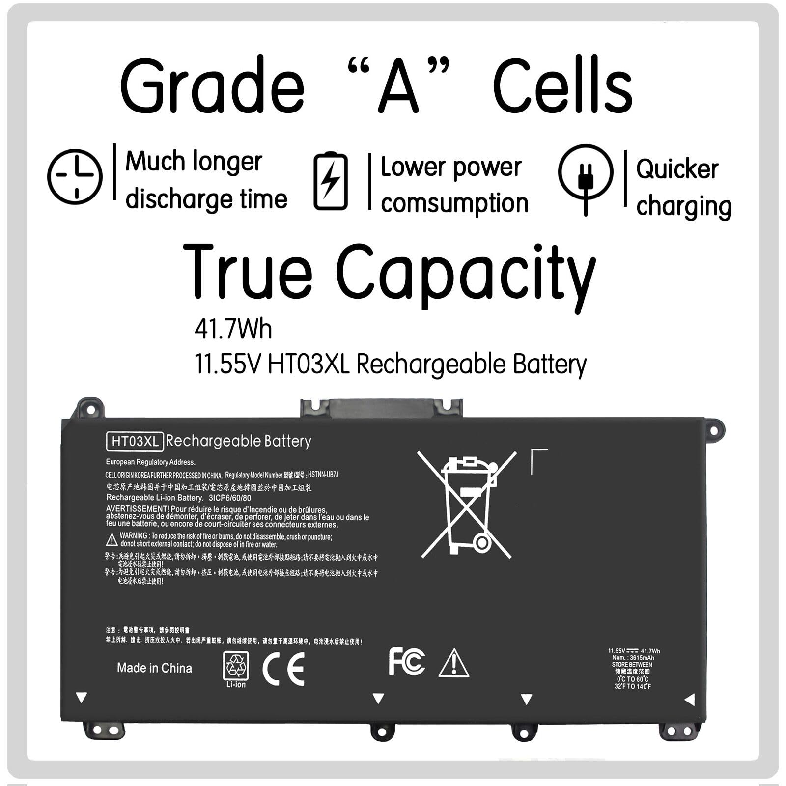 ESTENGPRO HT03XL battery side connector highlighting easy compatibility with HP laptops