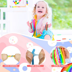 Estimable colorful fidget strings can be woven into fun shapes for creative play