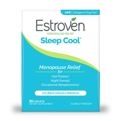 Estroven Sleep Cool bottle front view shows nightly sleep support.