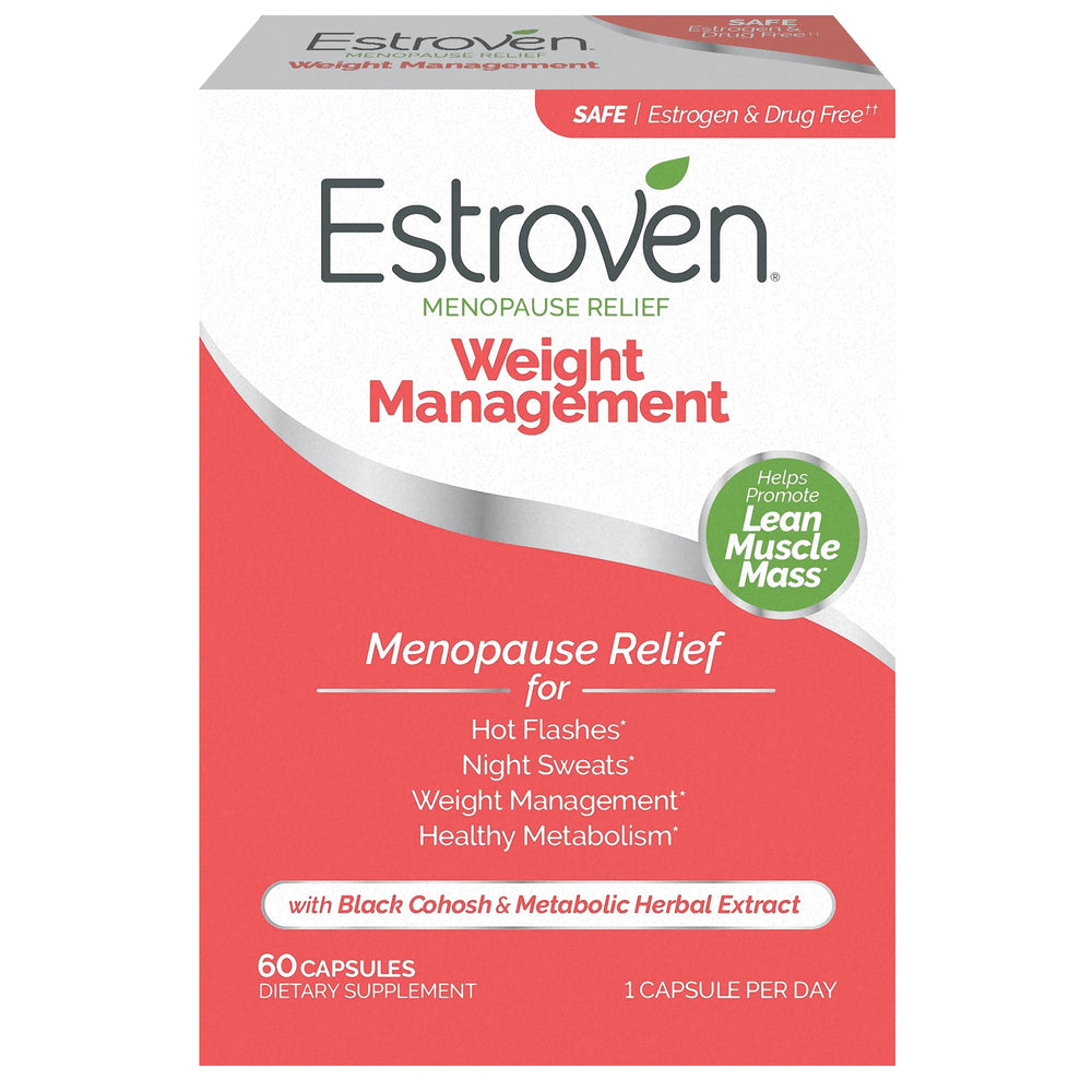 Estroven Weight Management bottle on display offering menopause support options
