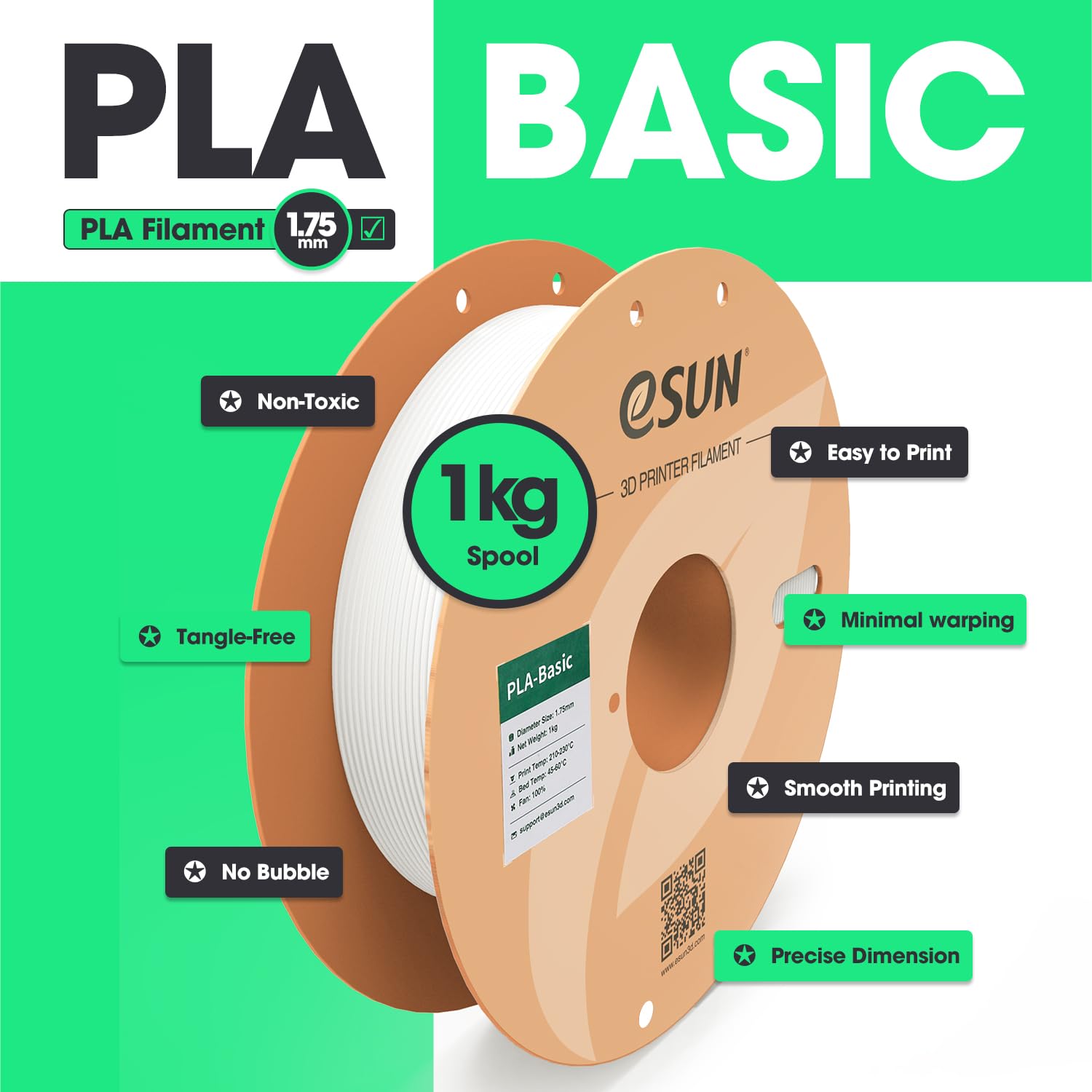 eSUN PLA Basic yellow 1.75mm spool close-up showing smooth extrusion for reliable prints