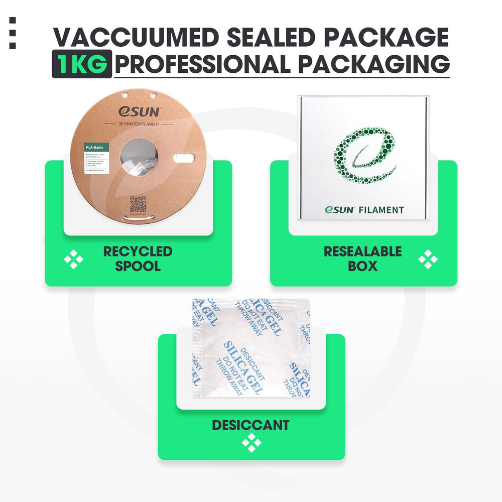 eSUN PLA Basic vacuum packaging keeps filament dry for quality results