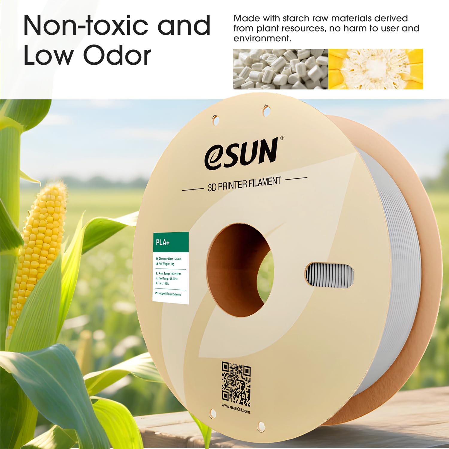 eSUN PLA+ indoor-friendly material ideal for decor and housings.