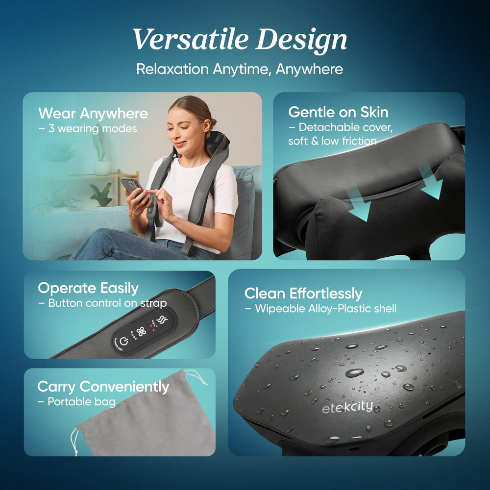 Compact massager with washable cover for easy daily care.