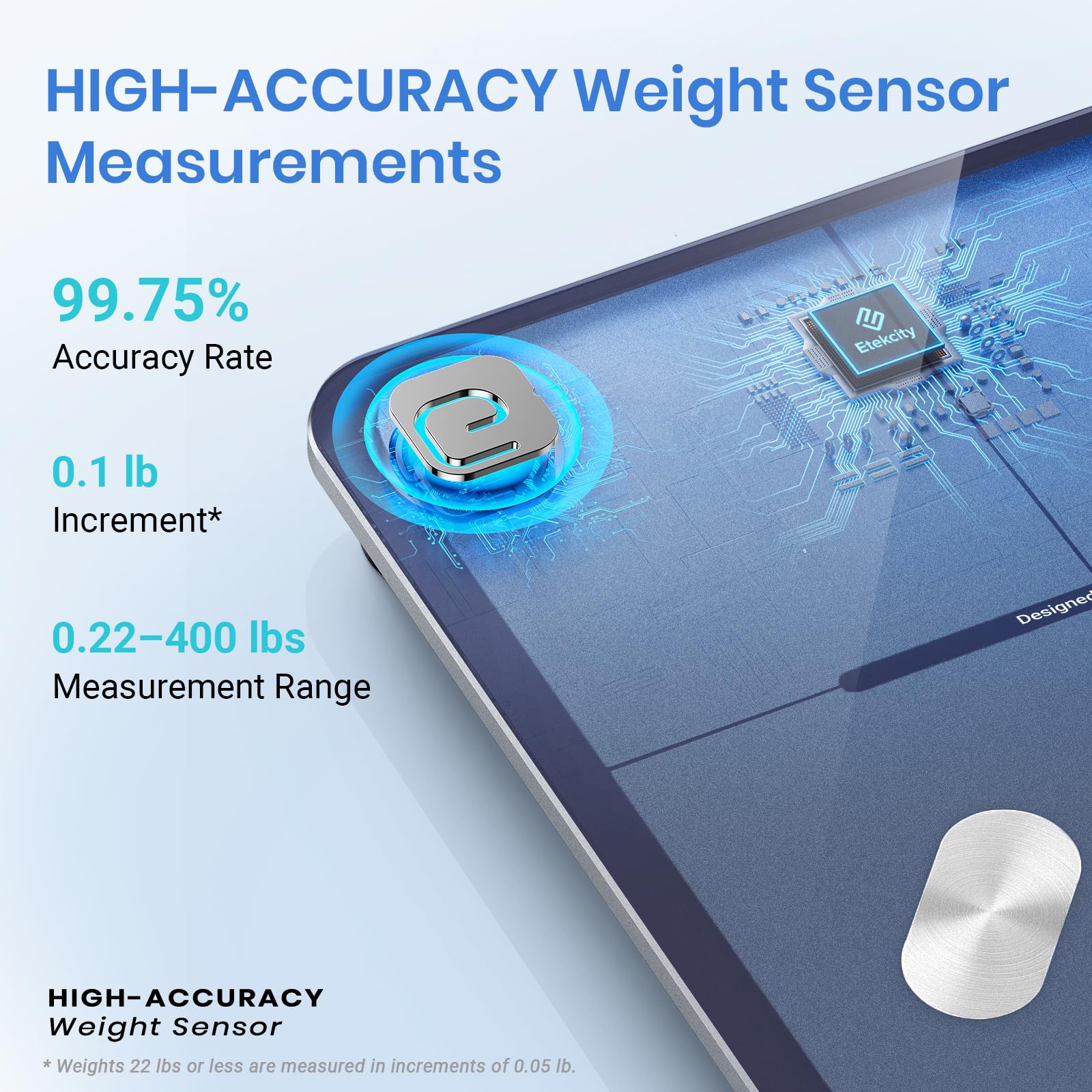 Etekcity Smart Scale with tempered-glass platform providing stable footing during weigh-ins
