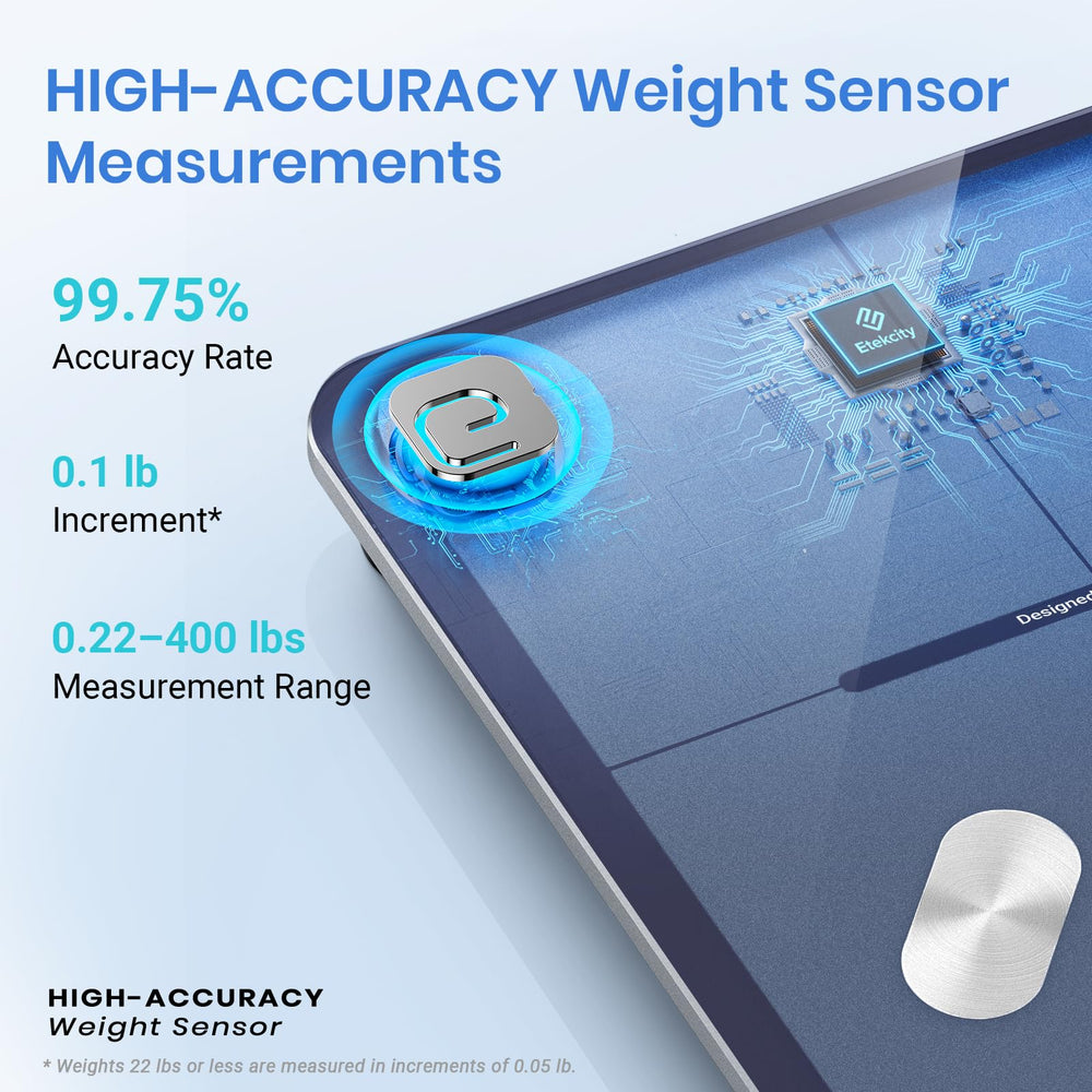 Etekcity Smart Scale with tempered-glass platform providing stable footing during weigh-ins
