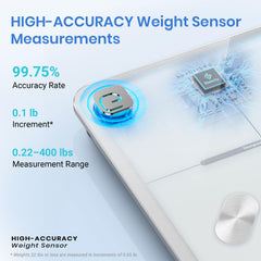 Etekcity Smart Scale tempered glass platform for sturdy, stylish use.