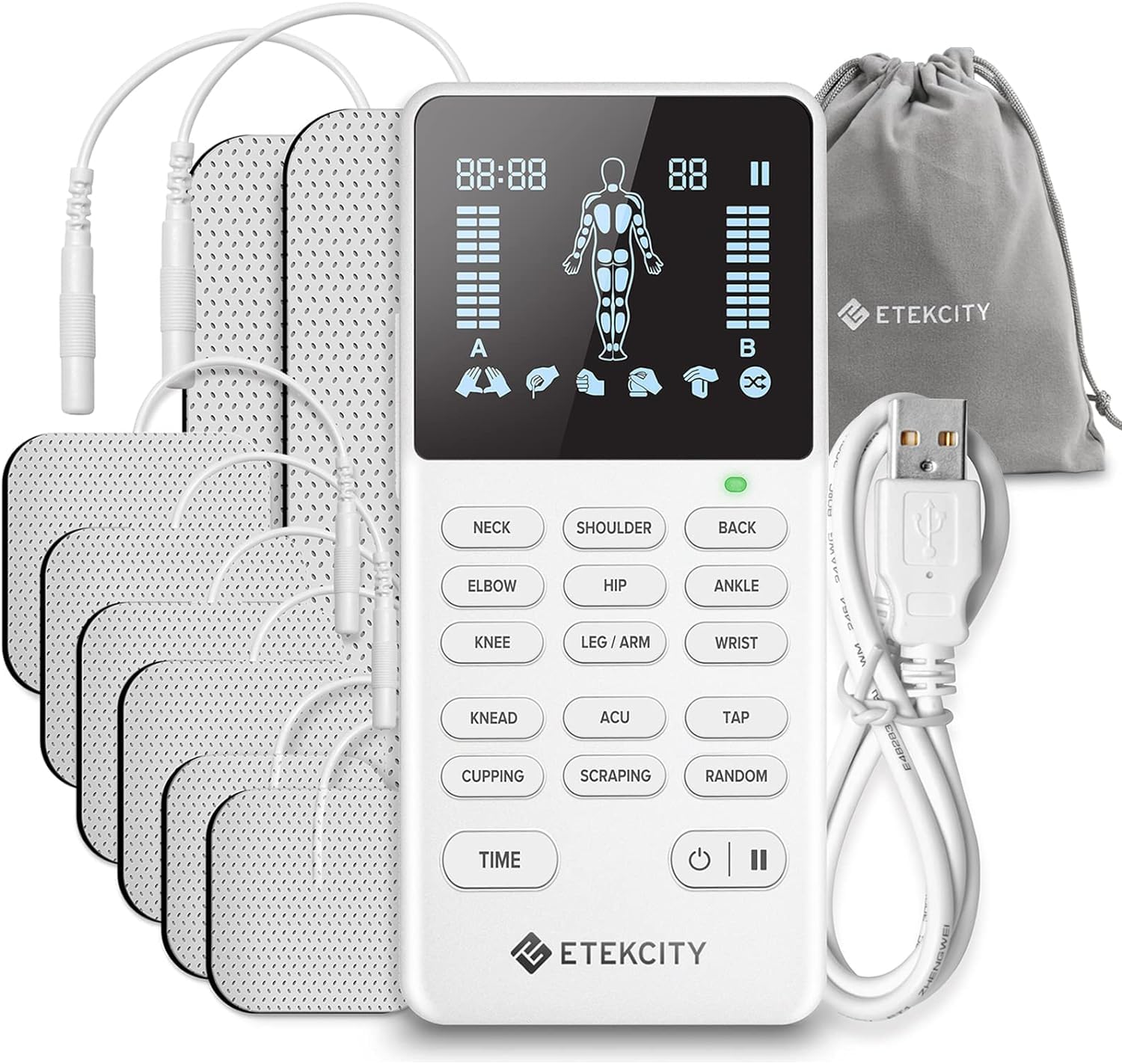 Etekcity TENS 4-channel unit front view for home use and portable relief
