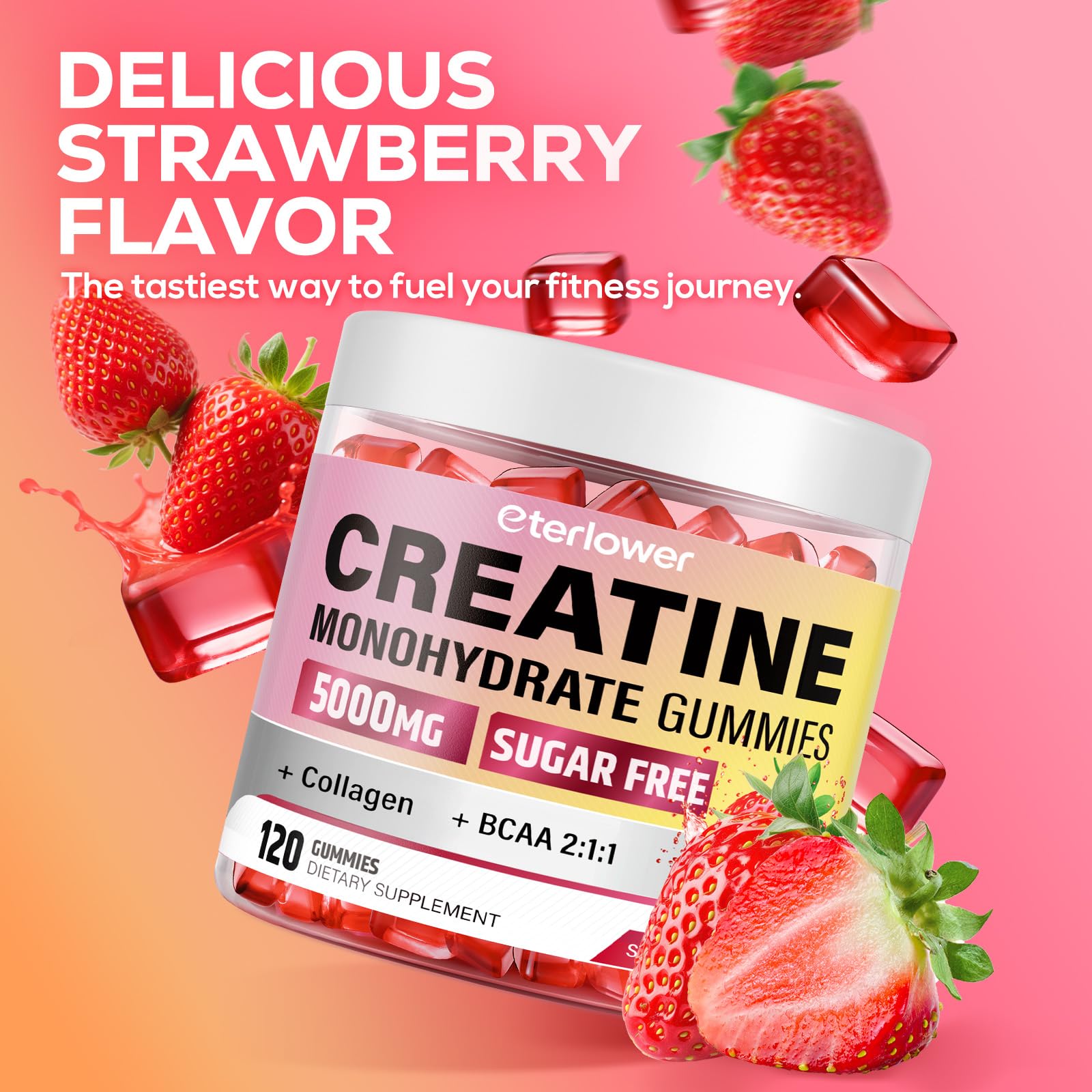 eterlower Creatine Gummies pack opened showing on-the-go packaging
