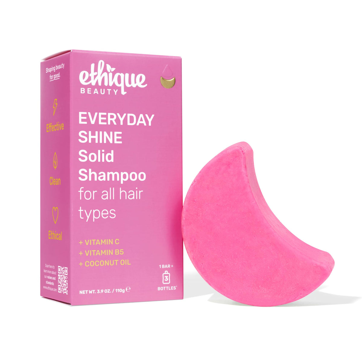 Ethique Everyday Shampoo Bar showing shine with Vitamin C and coconut oil