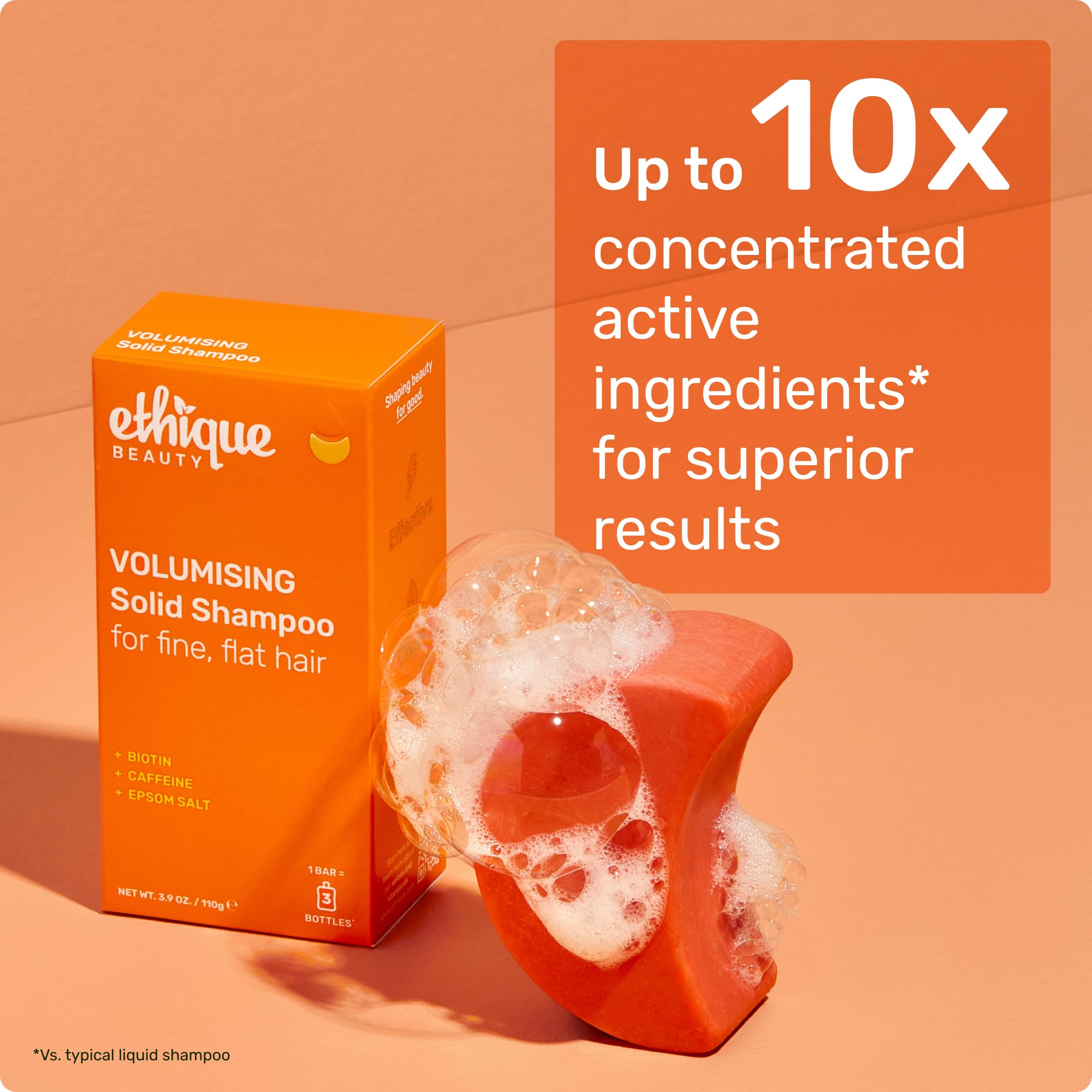Ethique Volumizing Shampoo Bar ready to pair with conditioner.