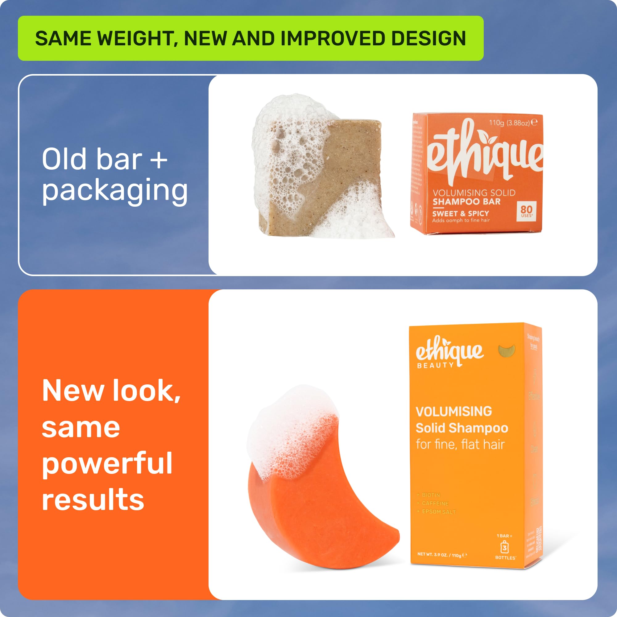 Ethique Volumizing Shampoo Bar held in hand shows compact design for on-the-go use.