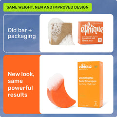 Ethique Volumizing Shampoo Bar held in hand shows compact design for on-the-go use.