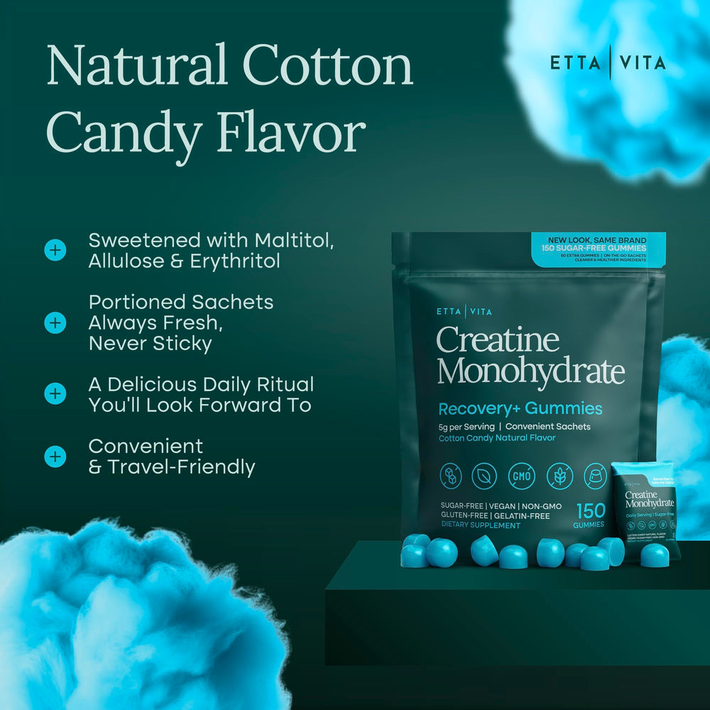 One gummy labeled 1 g creatine per serving for easy dosing
