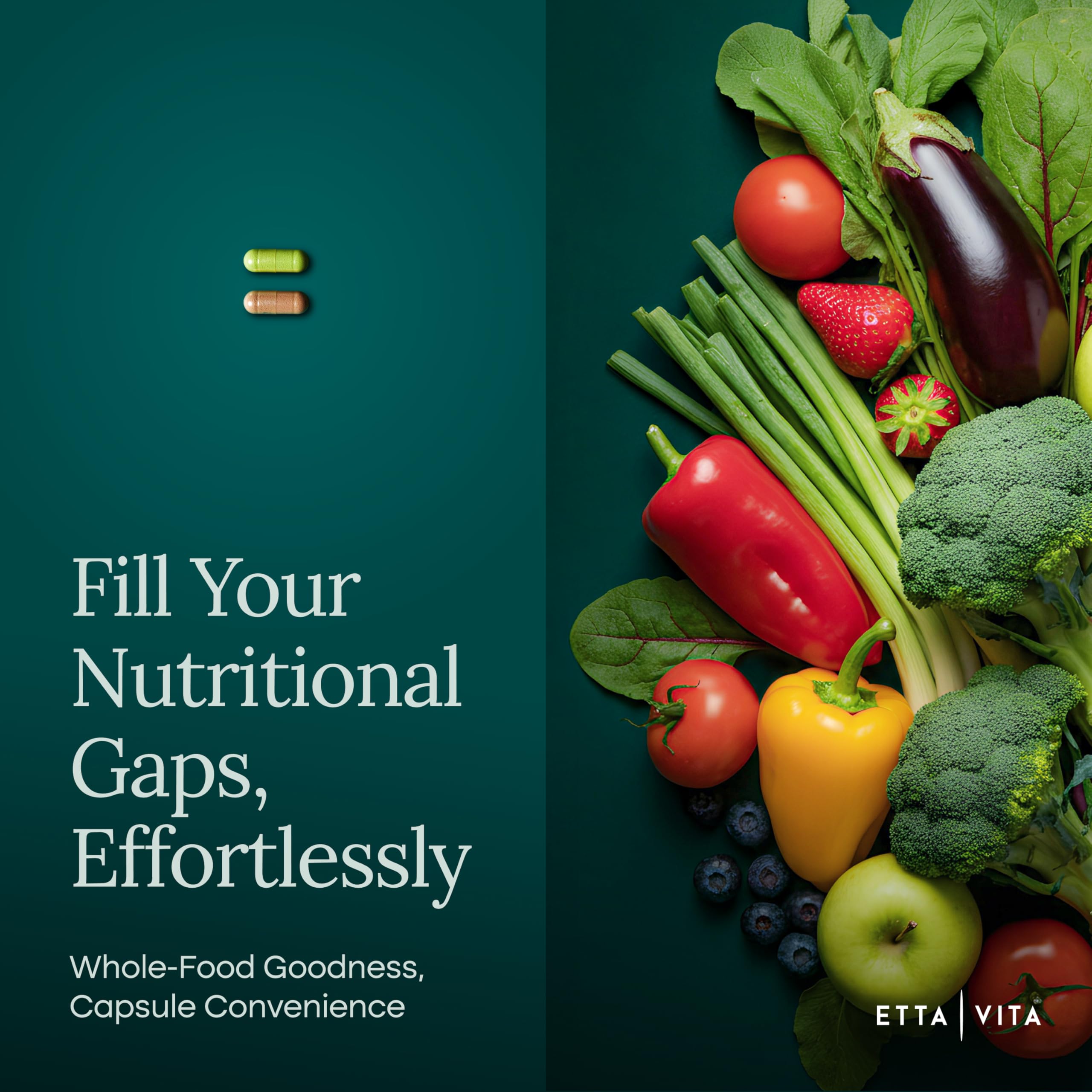 Etta Vita digestive balance greens capsules with gentle fiber for comfortable digestion