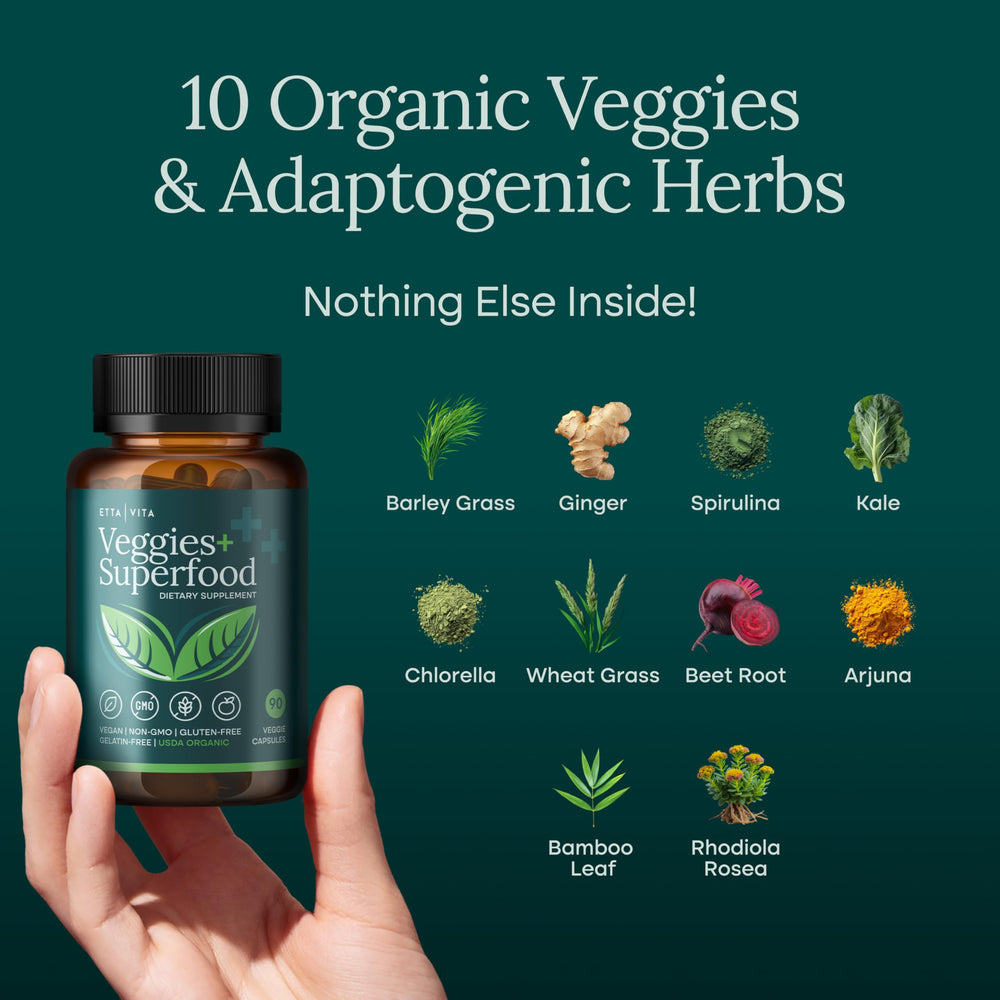 Etta Vita energy boost capsules close up showing plant based formula