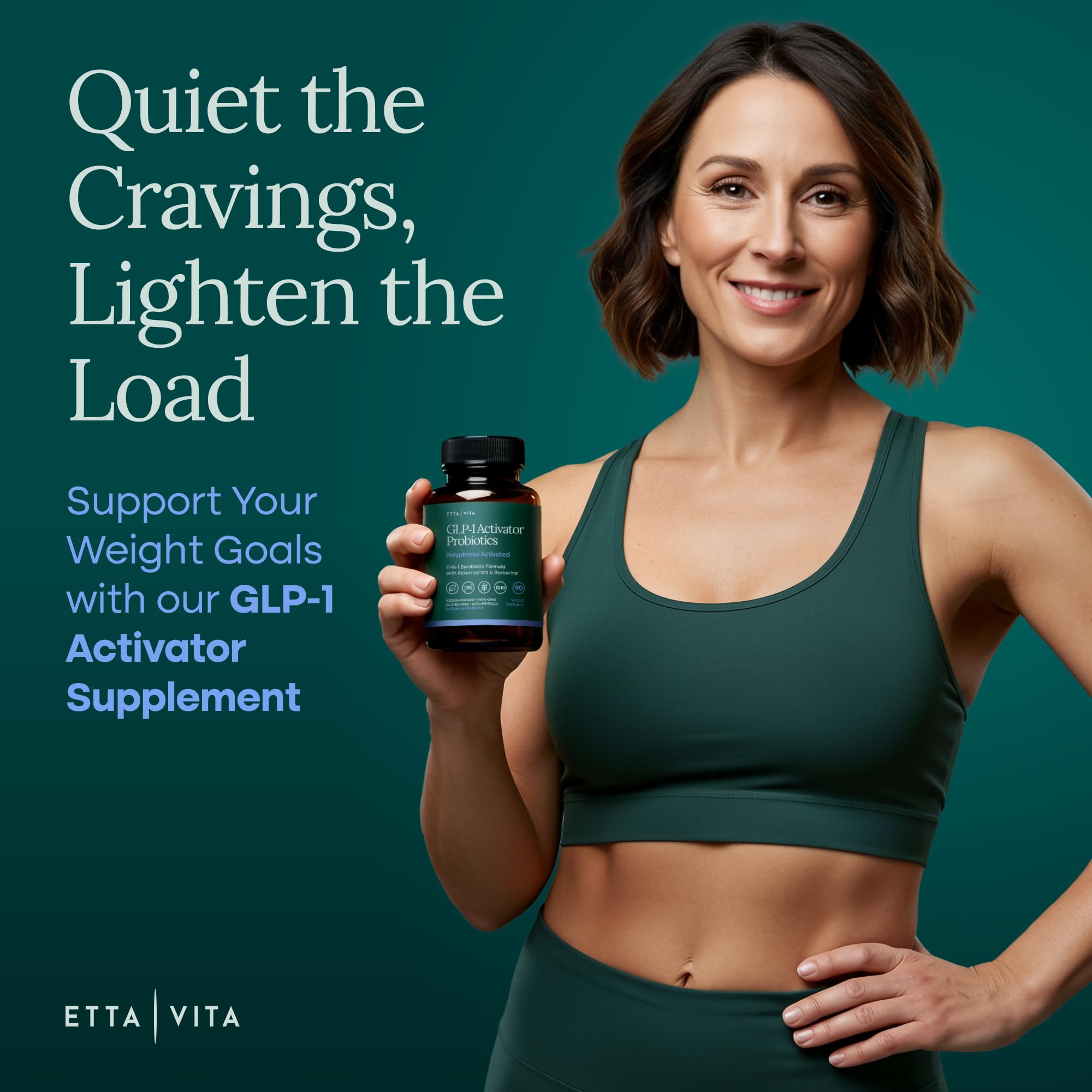 Closeup of Etta Vita GLP-1 probiotic capsules for daily adherence