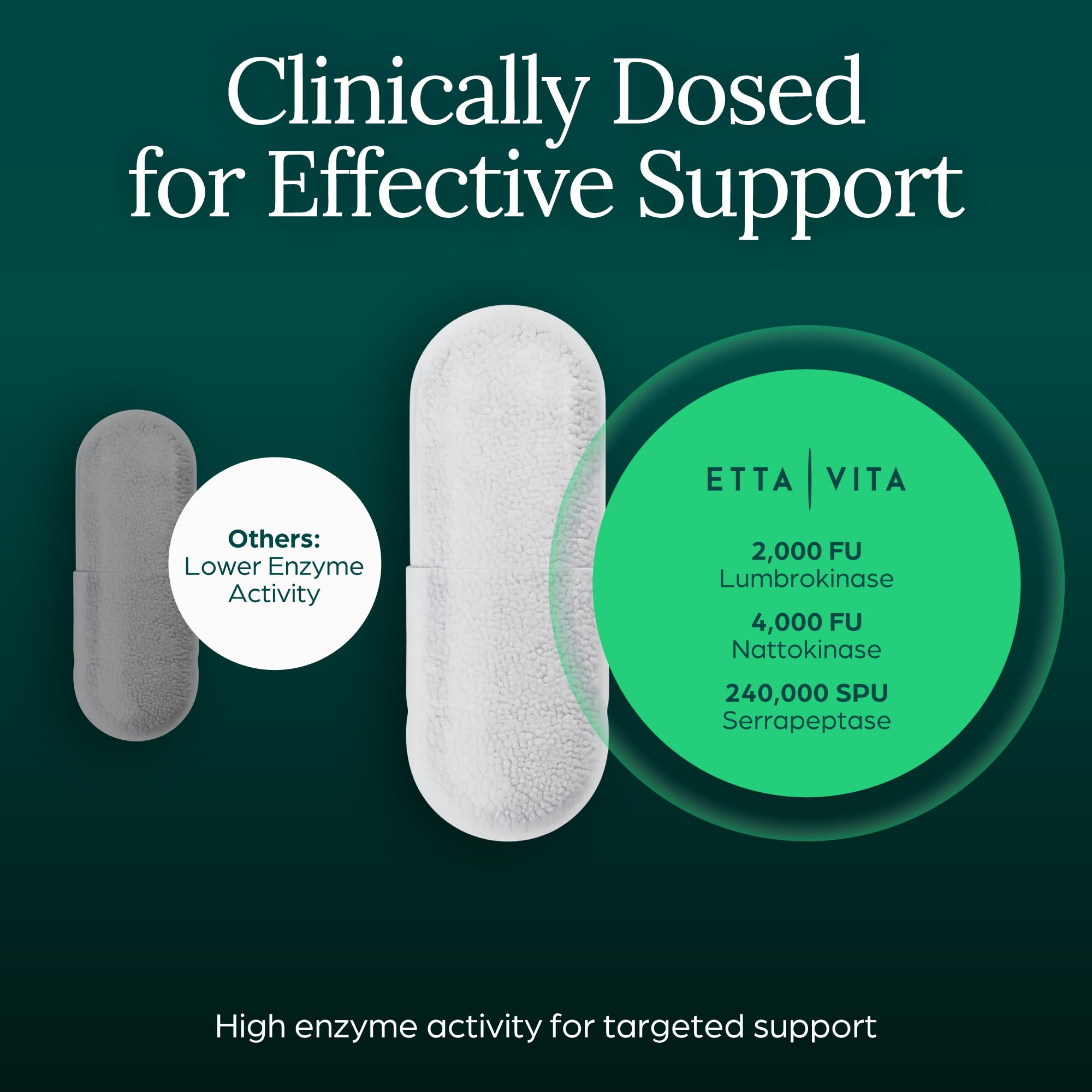 Etta Vita nattokinase capsules close-up for convenient daily enzyme support