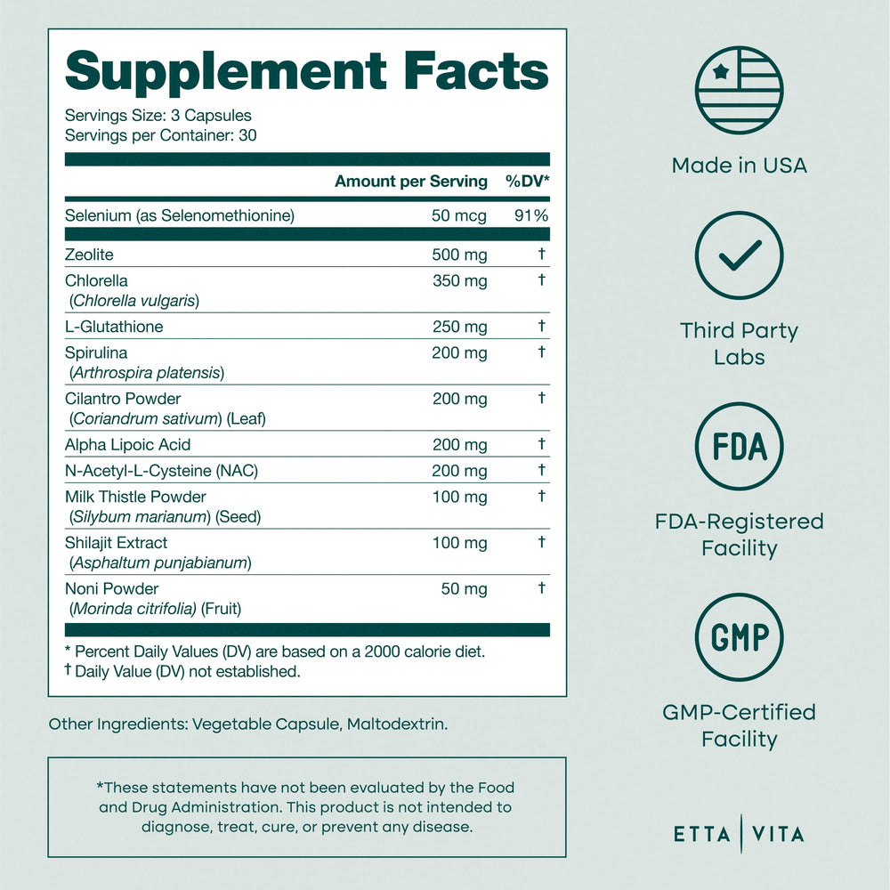 Etta Vita ALA Selenium Resveratrol components highlight antioxidant power.