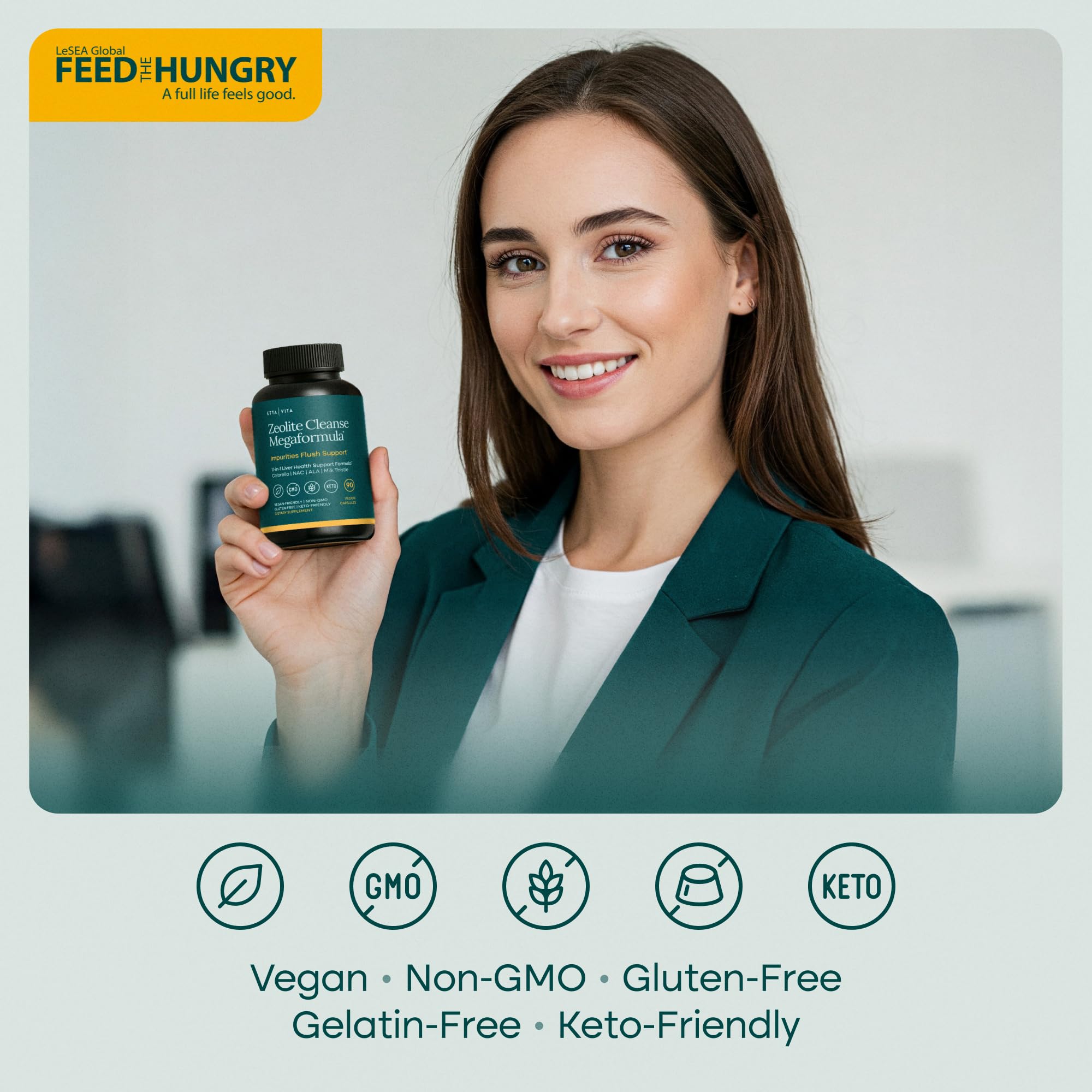 Etta Vita Clean Label close-up shows vegan non GMO seals.