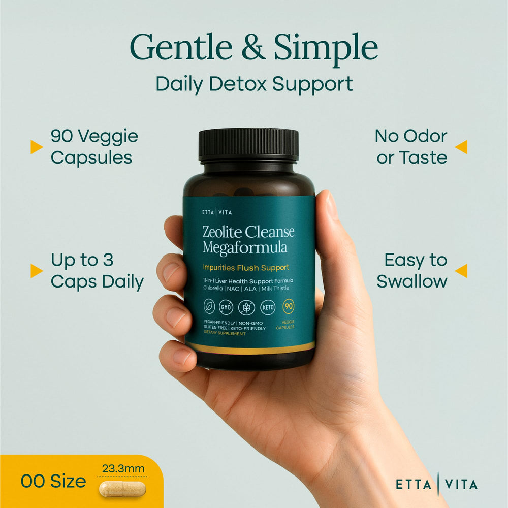 Etta Vita Gentle Daily Cleansing capsules on a clean surface.