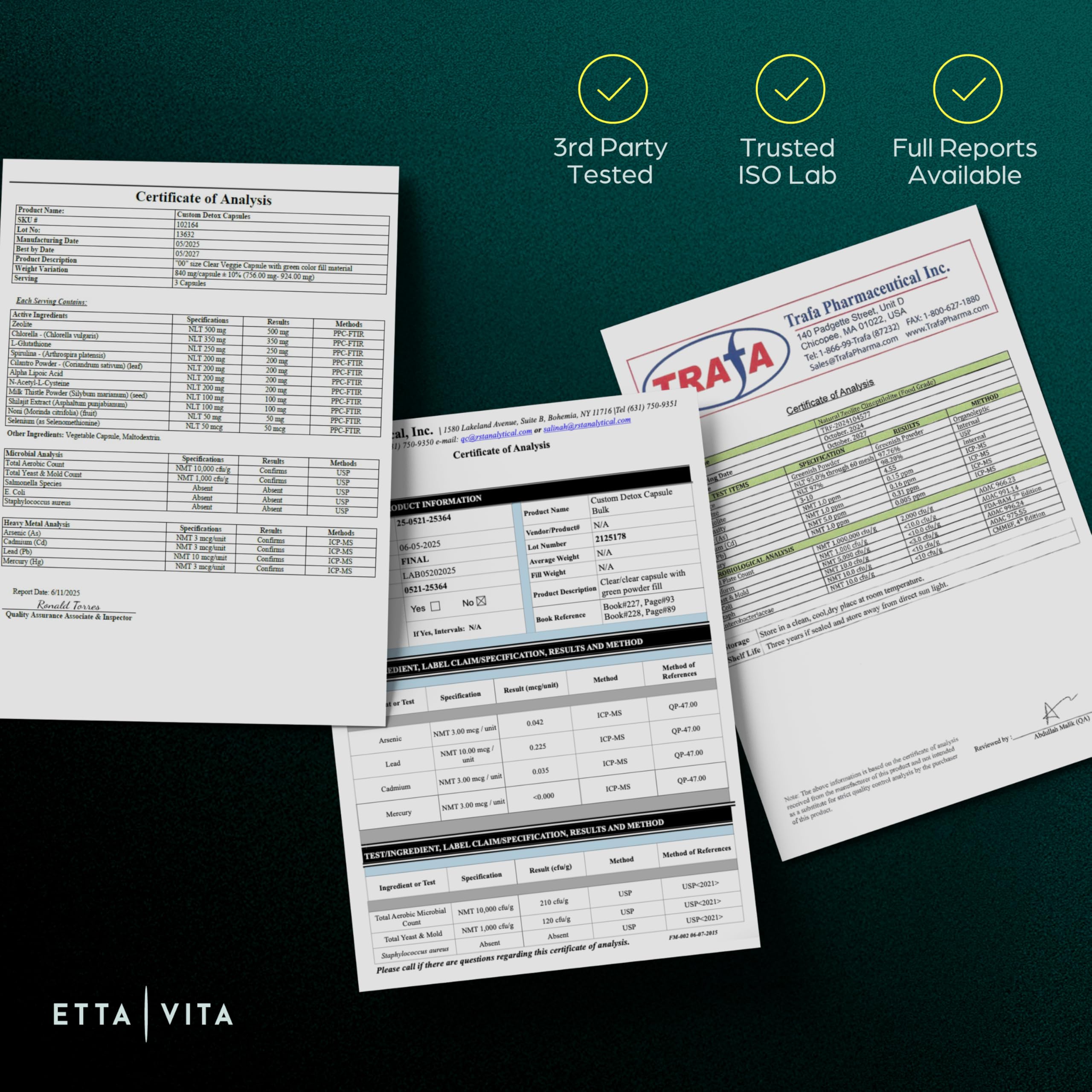 Etta Vita Zeolite Detox capsules close-up highlighting toxin binding.