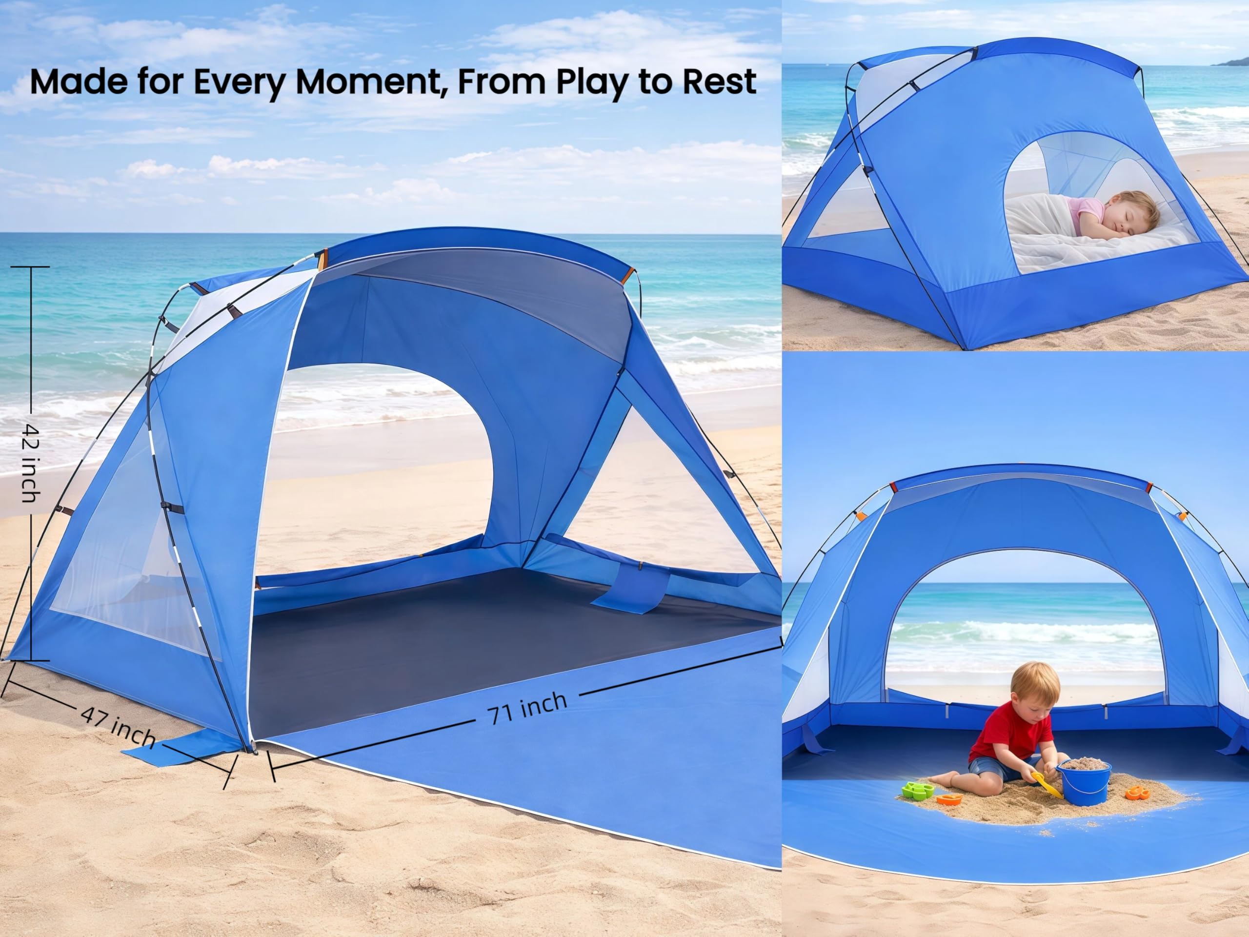 Etto Beach Tent interior offers comfortable headroom for seating.