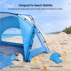 Etto Beach Tent stands firm with wind-resistant design on the beach.