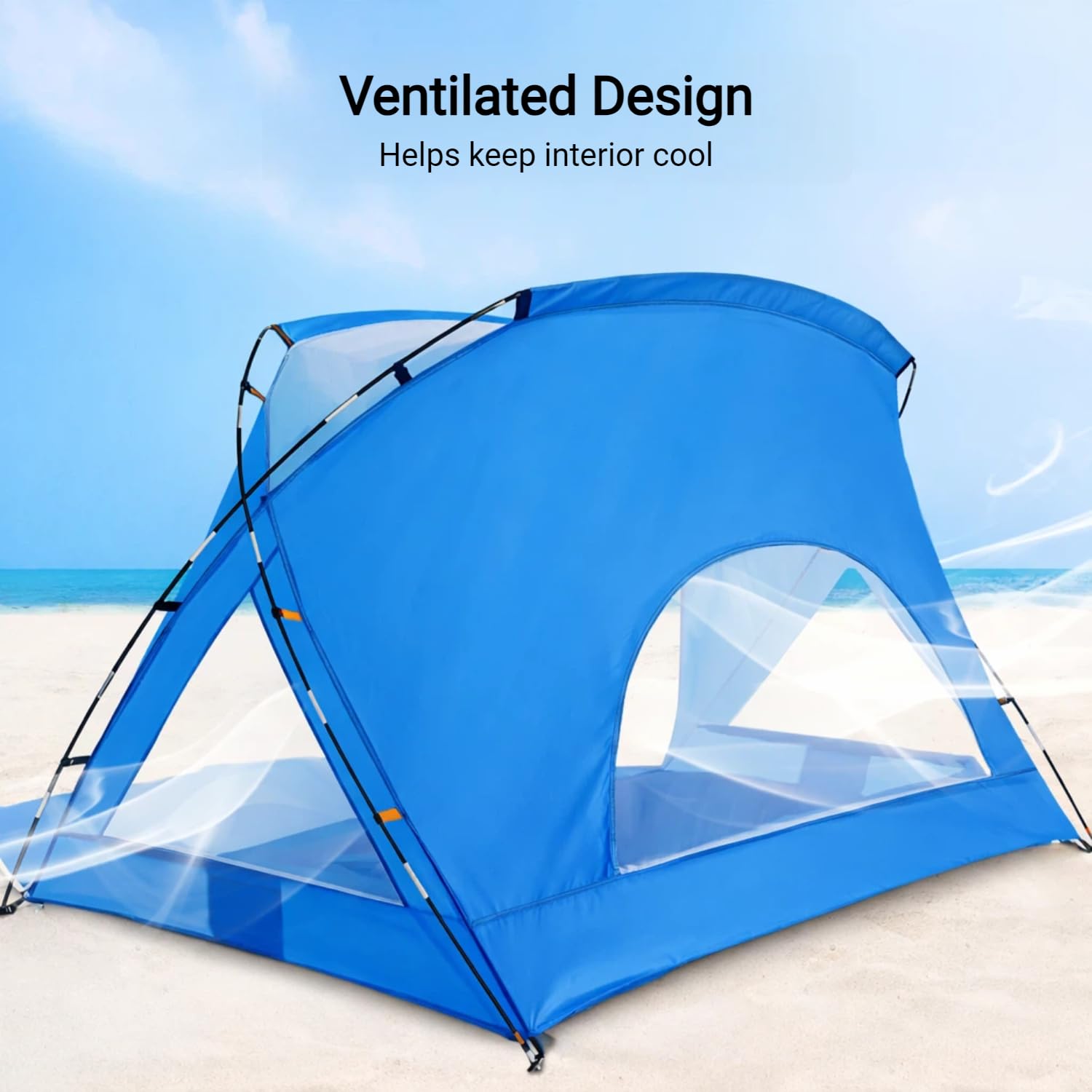 Etto Beach Tent uses water-resistant fabric for light rain days.