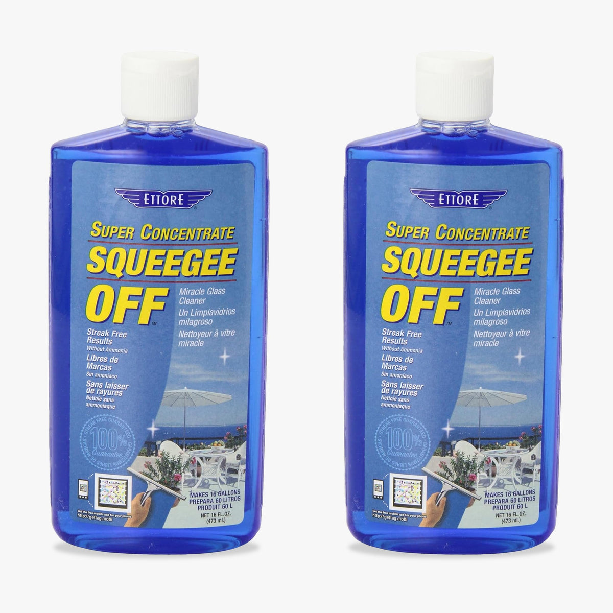 Ettore Squeegee-Off bottle front with ammonia-free, biodegradable formula for streak-free cleaning