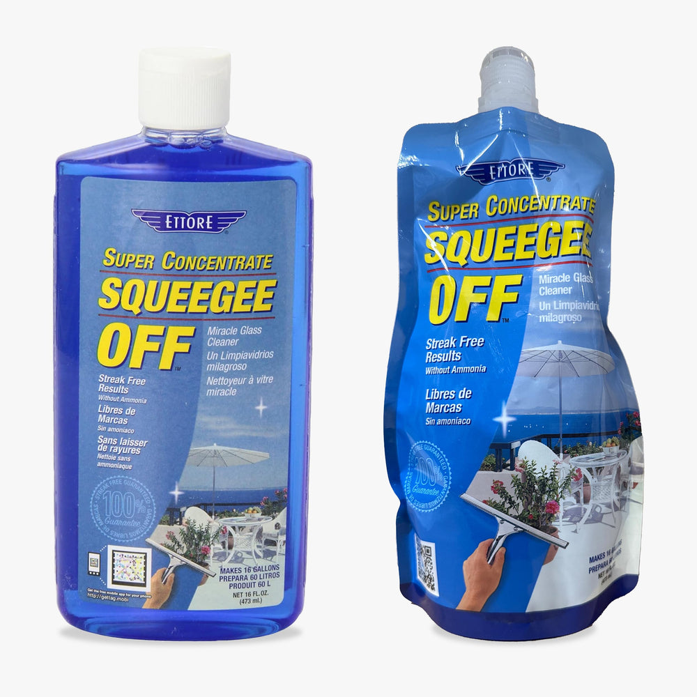 Ettore Squeegee-Off bottle pour showing eco-friendly, grease-dissolving soap in action