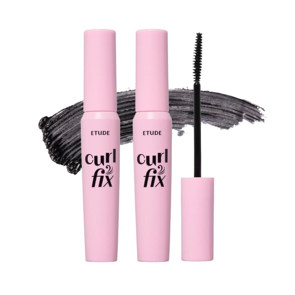 ETUDE Curl Fix Mascara bottle with a sleek black vegan-certified formula.