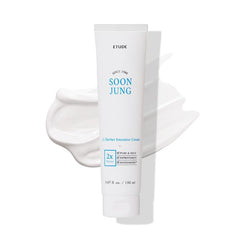 Etude SoonJung 2x Intensive Cream jar close-up highlighting barrier-friendly texture and soothing hydration for sensitive skin.