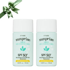 ETUDE Sunprise duo bottles show mineral sunscreen for daily SPF protection.