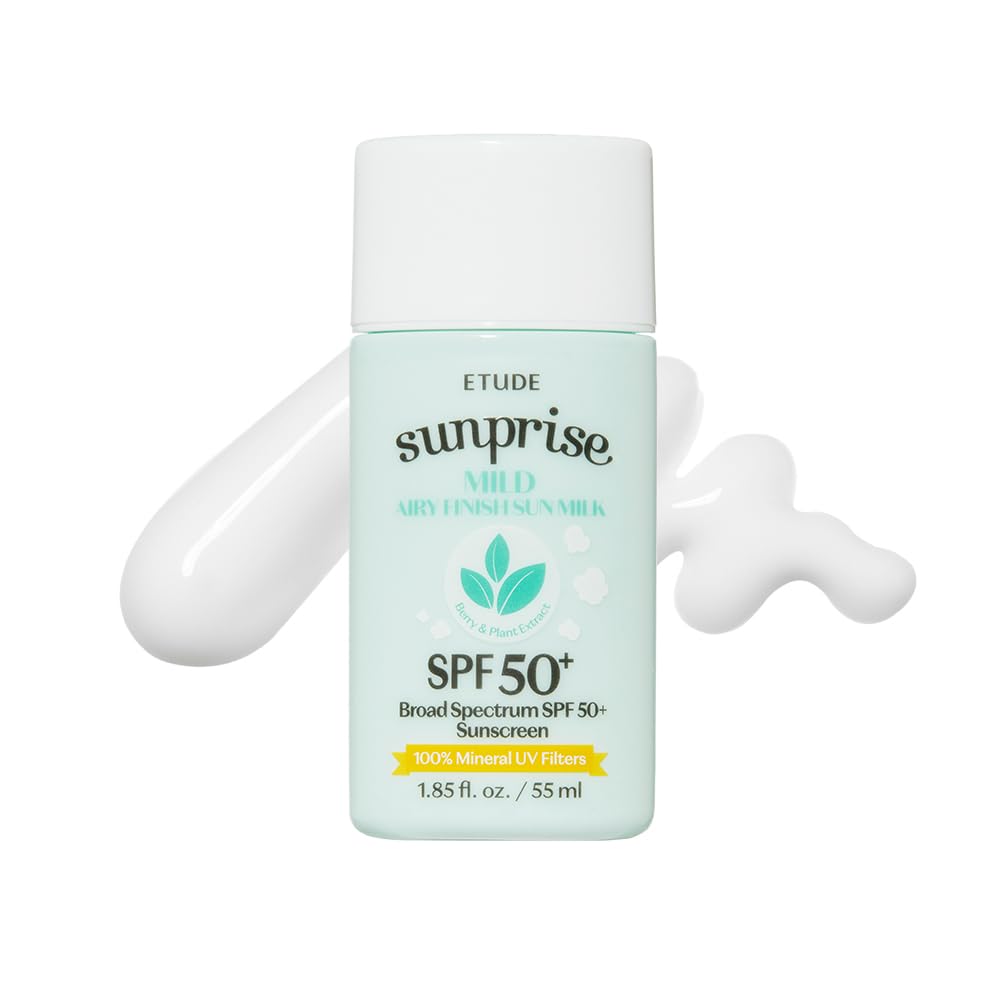 ETUDE Sunprise sunscreen bottle with SPF50 shows lightweight protection.