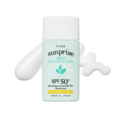ETUDE Sunprise sunscreen bottle with SPF50 shows lightweight protection.