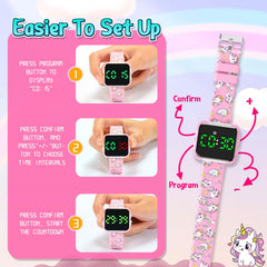 Etuwoe USB-rechargeable battery keeps the unicorn watch ready for the day.