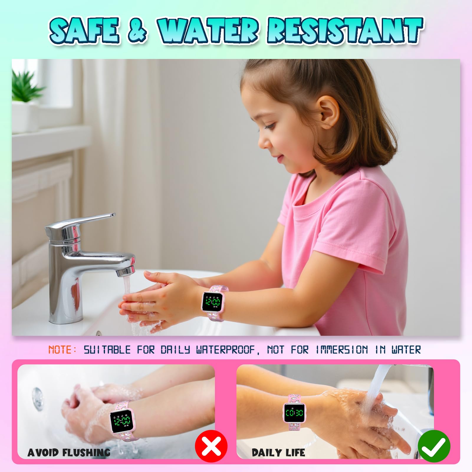 Etuwoe soft silicone strap keeps tiny wrists comfortable and safe.