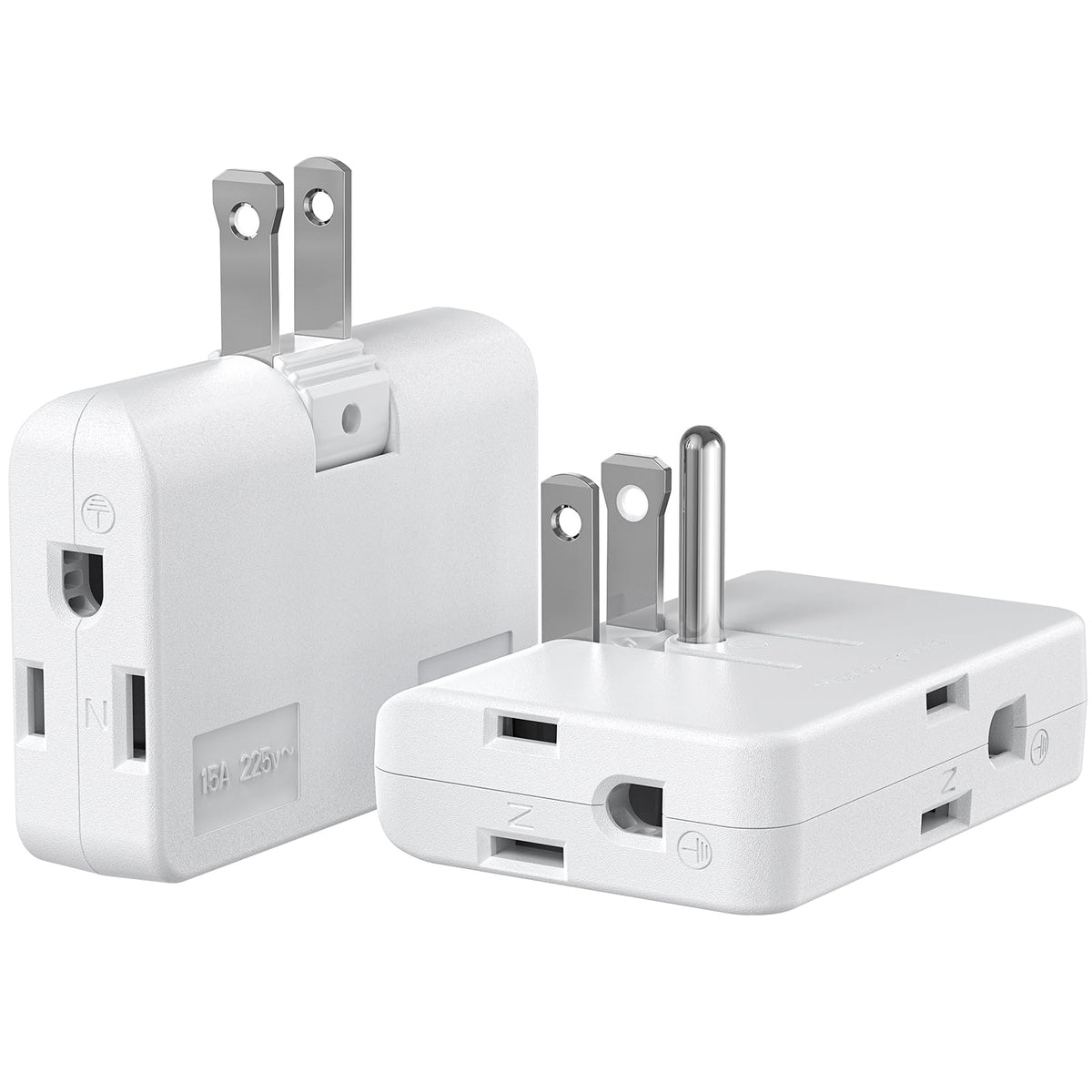 ETwinCoo swivel adapter plugged into wall to add three outlets