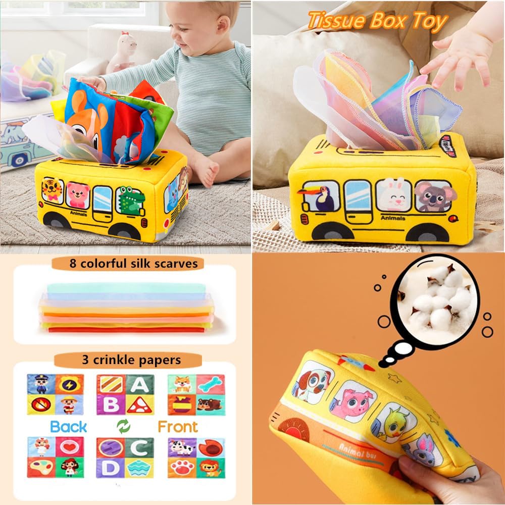 Etyat sensory tissue box replaces real tissue while entertaining with crinkles and vibrant colors.