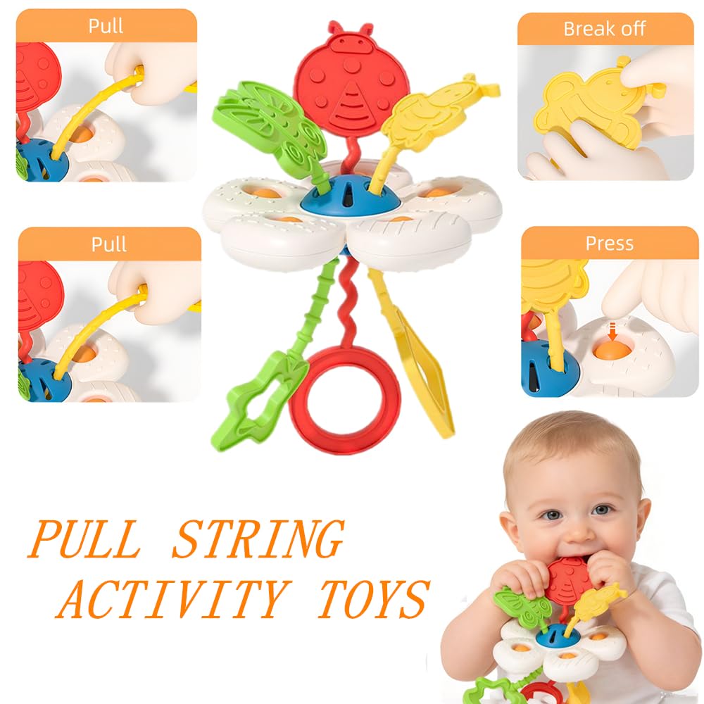 Etyat silicone pull string activity toy with six ropes supports motor skills and sensory exploration.