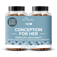 Eu Natural Conception for Her bottle front showing fertility support for daily preconception routine